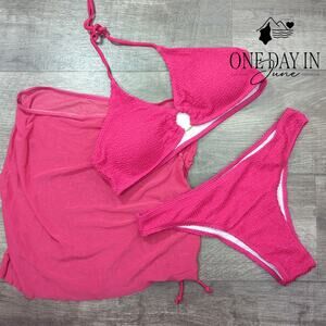 Charmo Smocked Halter 3 Piece Bikini Swimsuit Size L